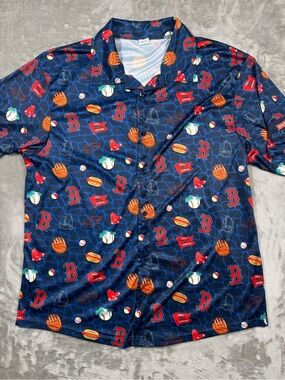 Boston Red Sox MLB Hawaiian All Over Print AOP Button Down Shirt Men's Sz XL